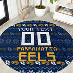 Personalized Parramatta Eels Christmas Round Carpet Australian Rugby Fans - Pixelated Ugly Xmas Pattern Mascot Santa