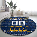 Personalized Parramatta Eels Christmas Round Carpet Australian Rugby Fans - Pixelated Ugly Xmas Pattern Mascot Santa