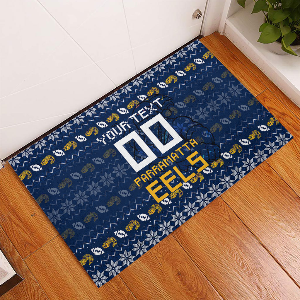 Personalized Parramatta Eels Christmas Rubber Doormat Australian Rugby Fans - Pixelated Ugly Xmas Pattern Mascot Santa