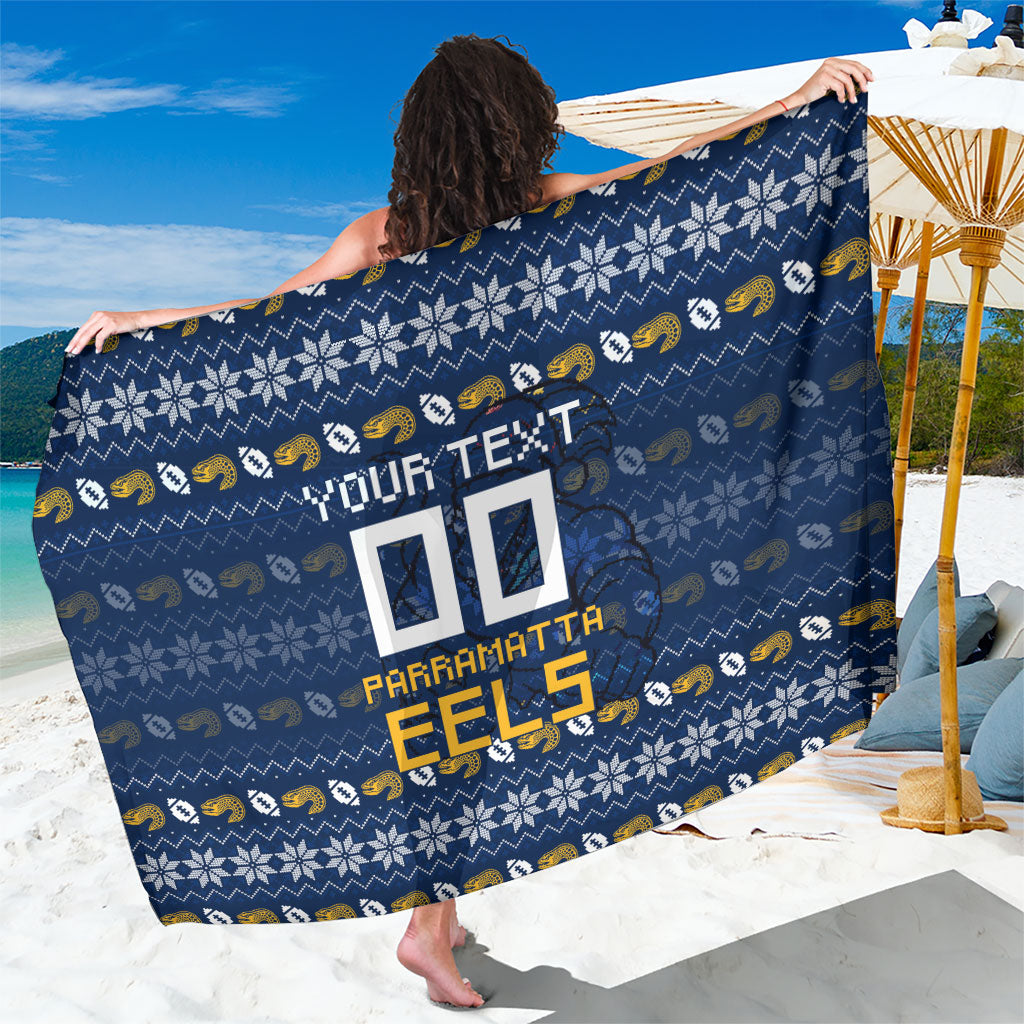 Personalized Parramatta Eels Christmas Sarong Australian Rugby Fans - Pixelated Ugly Xmas Pattern Mascot Santa