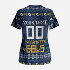 Personalized Parramatta Eels Christmas Scrub Top Australian Rugby Fans - Pixelated Ugly Xmas Pattern Mascot Santa