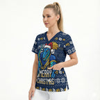 Personalized Parramatta Eels Christmas Scrub Top Australian Rugby Fans - Pixelated Ugly Xmas Pattern Mascot Santa
