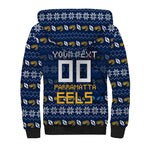 Personalized Parramatta Eels Christmas Sherpa Hoodie Australian Rugby Fans - Pixelated Ugly Xmas Pattern Mascot Santa