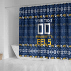 Personalized Parramatta Eels Christmas Shower Curtain Australian Rugby Fans - Pixelated Ugly Xmas Pattern Mascot Santa