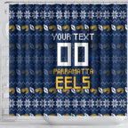 Personalized Parramatta Eels Christmas Shower Curtain Australian Rugby Fans - Pixelated Ugly Xmas Pattern Mascot Santa