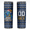 Personalized Parramatta Eels Christmas Skinny Tumbler Australian Rugby Fans - Pixelated Ugly Xmas Pattern Mascot Santa