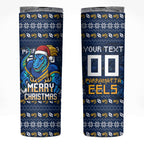 Personalized Parramatta Eels Christmas Skinny Tumbler Australian Rugby Fans - Pixelated Ugly Xmas Pattern Mascot Santa