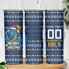 Personalized Parramatta Eels Christmas Skinny Tumbler Australian Rugby Fans - Pixelated Ugly Xmas Pattern Mascot Santa
