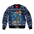 Personalized Parramatta Eels Christmas Sleeve Zip Bomber Jacket Australian Rugby Fans - Pixelated Ugly Xmas Pattern Mascot Santa