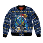 Personalized Parramatta Eels Christmas Sleeve Zip Bomber Jacket Australian Rugby Fans - Pixelated Ugly Xmas Pattern Mascot Santa