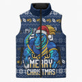 Personalized Parramatta Eels Christmas Sleeveless Puffer Jacket Australian Rugby Fans - Pixelated Ugly Xmas Pattern Mascot Santa