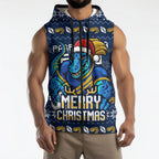 Personalized Parramatta Eels Christmas Sleeveless Zip Hoodie Australian Rugby Fans - Pixelated Ugly Xmas Pattern Mascot Santa