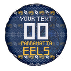 Personalized Parramatta Eels Christmas Spare Tire Cover Australian Rugby Fans - Pixelated Ugly Xmas Pattern Mascot Santa