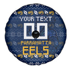 Personalized Parramatta Eels Christmas Spare Tire Cover Australian Rugby Fans - Pixelated Ugly Xmas Pattern Mascot Santa