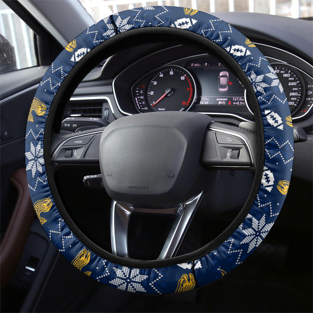 Parramatta Eels Christmas Steering Wheel Cover Australian Rugby Fans - Pixelated Ugly Xmas Pattern Mascot Santa