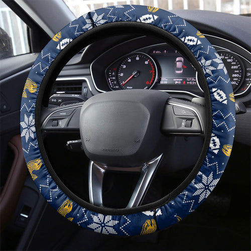 Parramatta Eels Christmas Steering Wheel Cover Australian Rugby Fans - Pixelated Ugly Xmas Pattern Mascot Santa