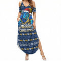 Personalized Parramatta Eels Christmas Summer Maxi Dress Australian Rugby Fans - Pixelated Ugly Xmas Pattern Mascot Santa