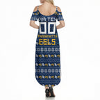 Personalized Parramatta Eels Christmas Summer Maxi Dress Australian Rugby Fans - Pixelated Ugly Xmas Pattern Mascot Santa