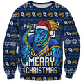 Personalized Parramatta Eels Christmas Sweatshirt Australian Rugby Fans - Pixelated Ugly Xmas Pattern Mascot Santa