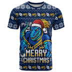 Personalized Parramatta Eels Christmas T Shirt Australian Rugby Fans - Pixelated Ugly Xmas Pattern Mascot Santa
