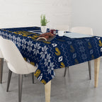 Personalized Parramatta Eels Christmas Tablecloth Australian Rugby Fans - Pixelated Ugly Xmas Pattern Mascot Santa