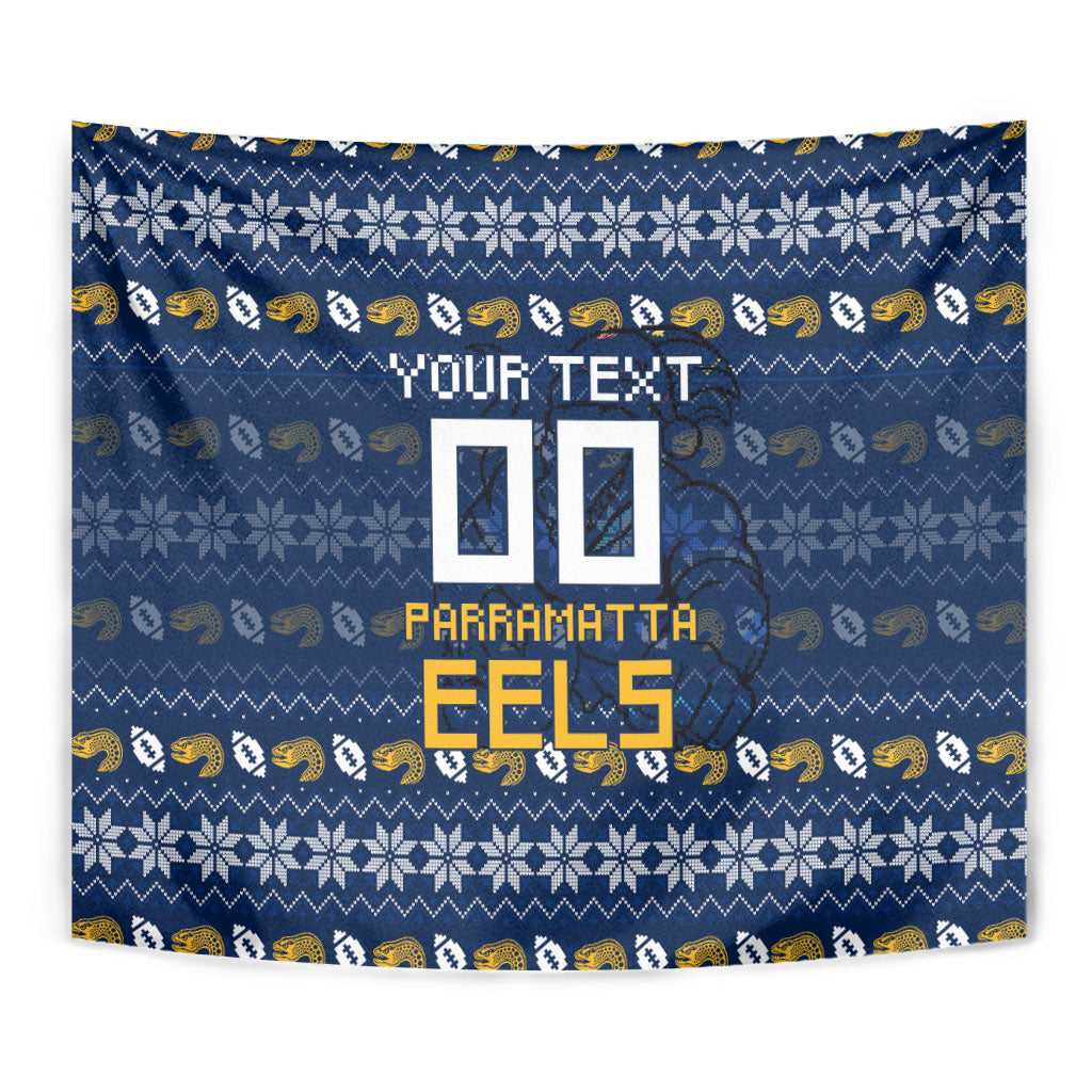 Personalized Parramatta Eels Christmas Tapestry Australian Rugby Fans - Pixelated Ugly Xmas Pattern Mascot Santa