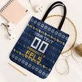 Personalized Parramatta Eels Christmas Tote Bag Australian Rugby Fans - Pixelated Ugly Xmas Pattern Mascot Santa