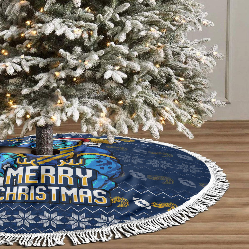 Parramatta Eels Christmas Tree Skirt Australian Rugby Fans - Pixelated Ugly Xmas Pattern Mascot Santa