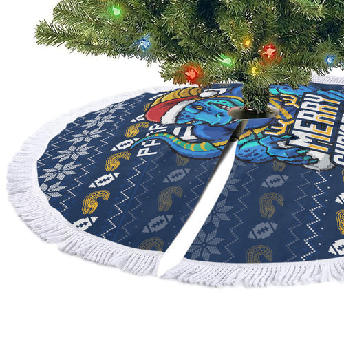 Parramatta Eels Christmas Tree Skirt Australian Rugby Fans - Pixelated Ugly Xmas Pattern Mascot Santa