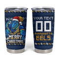 Personalized Parramatta Eels Christmas Tumbler Cup Australian Rugby Fans - Pixelated Ugly Xmas Pattern Mascot Santa