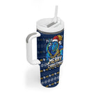 Personalized Parramatta Eels Christmas Tumbler With Handle Australian Rugby Fans - Pixelated Ugly Xmas Pattern Mascot Santa