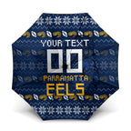 Personalized Parramatta Eels Christmas Umbrella Australian Rugby Fans - Pixelated Ugly Xmas Pattern Mascot Santa