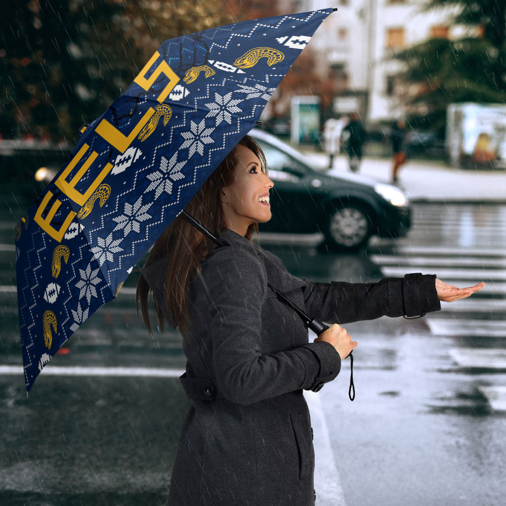 Personalized Parramatta Eels Christmas Umbrella Australian Rugby Fans - Pixelated Ugly Xmas Pattern Mascot Santa