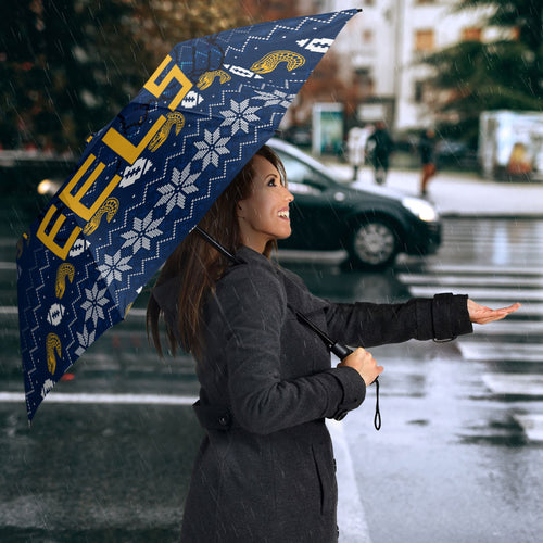 Personalized Parramatta Eels Christmas Umbrella Australian Rugby Fans - Pixelated Ugly Xmas Pattern Mascot Santa