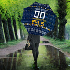 Personalized Parramatta Eels Christmas Umbrella Australian Rugby Fans - Pixelated Ugly Xmas Pattern Mascot Santa