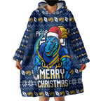Personalized Parramatta Eels Christmas Wearable Blanket Hoodie Australian Rugby Fans - Pixelated Ugly Xmas Pattern Mascot Santa
