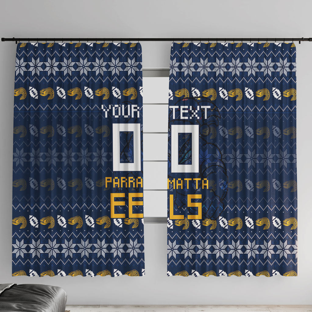 Personalized Parramatta Eels Christmas Window Curtain Australian Rugby Fans - Pixelated Ugly Xmas Pattern Mascot Santa