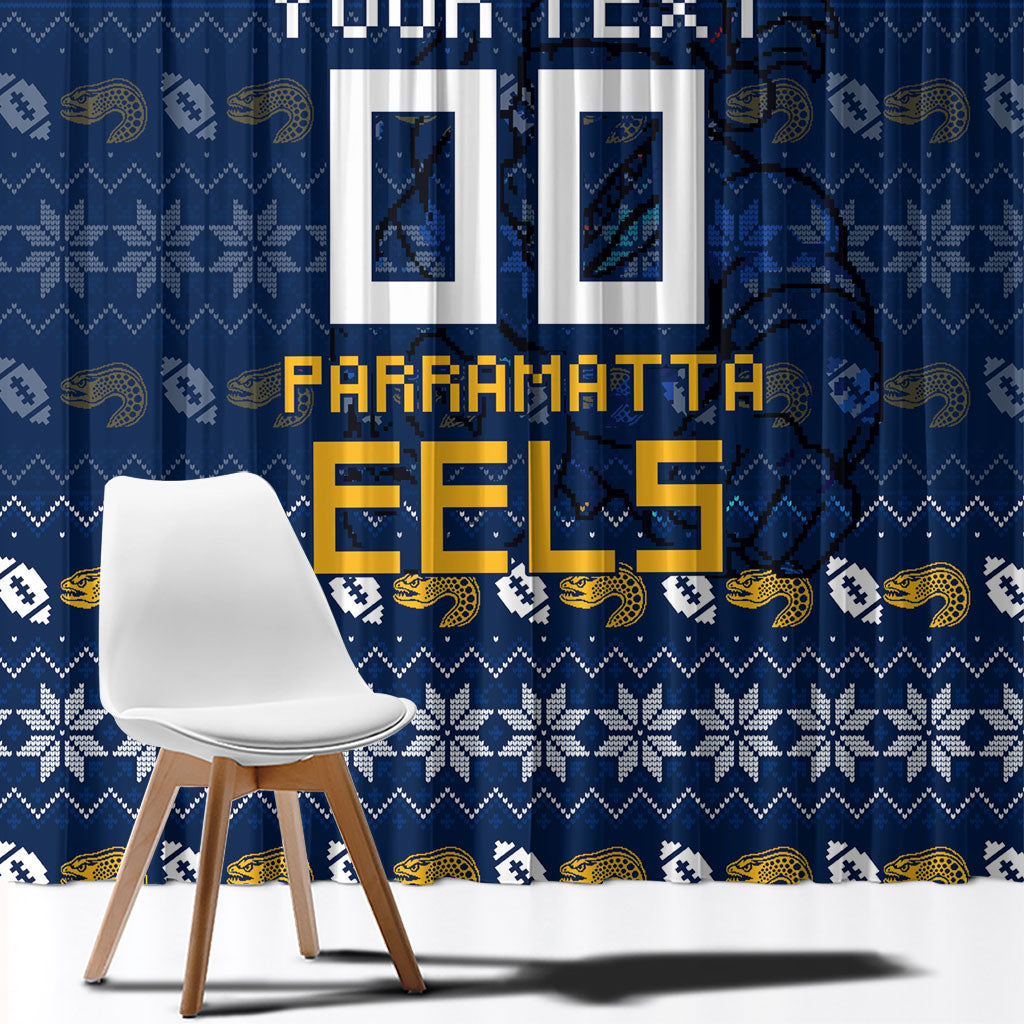 Personalized Parramatta Eels Christmas Window Curtain Australian Rugby Fans - Pixelated Ugly Xmas Pattern Mascot Santa
