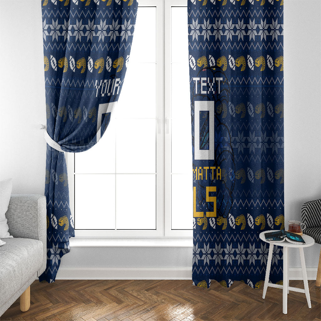 Personalized Parramatta Eels Christmas Window Curtain Australian Rugby Fans - Pixelated Ugly Xmas Pattern Mascot Santa