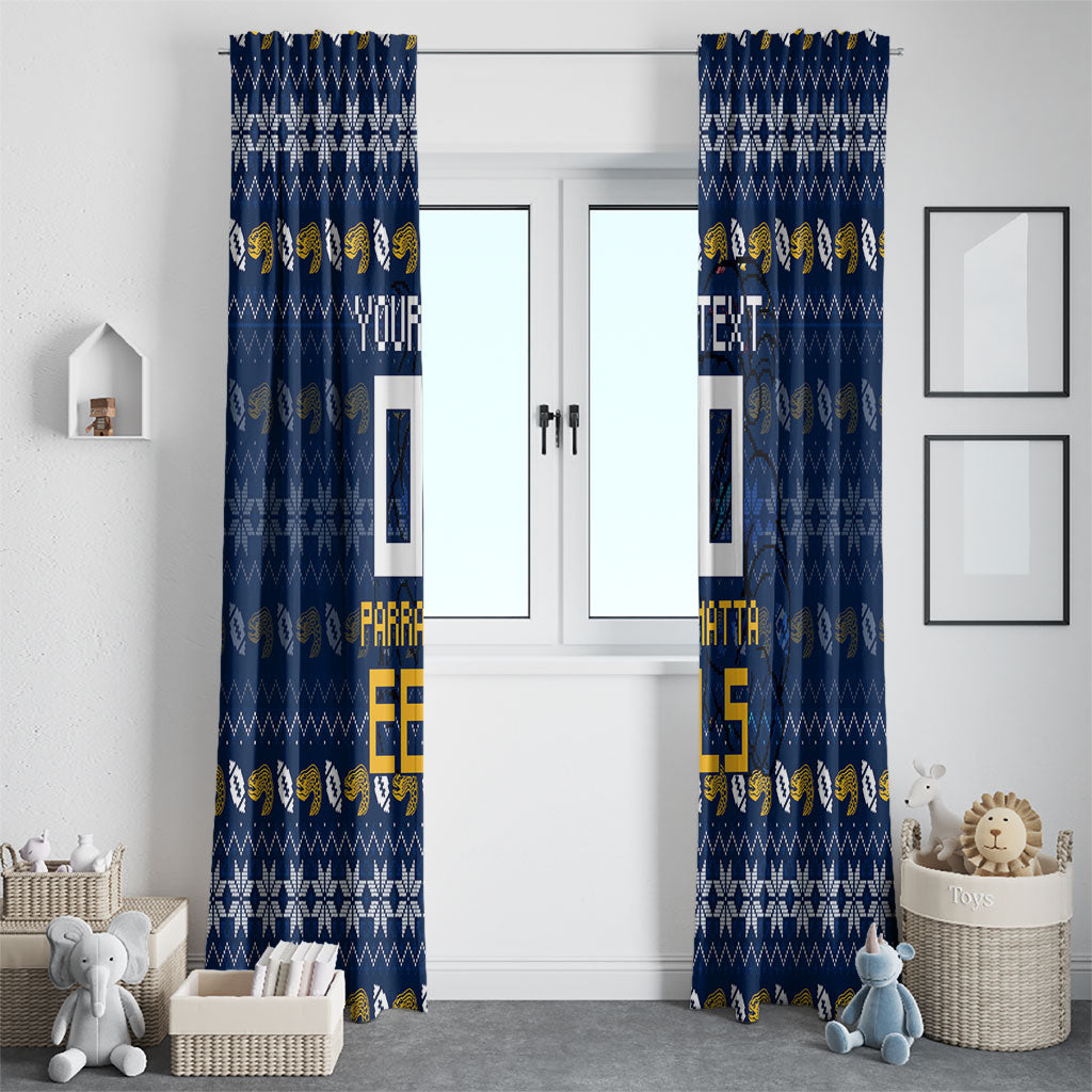 Personalized Parramatta Eels Christmas Window Curtain Australian Rugby Fans - Pixelated Ugly Xmas Pattern Mascot Santa