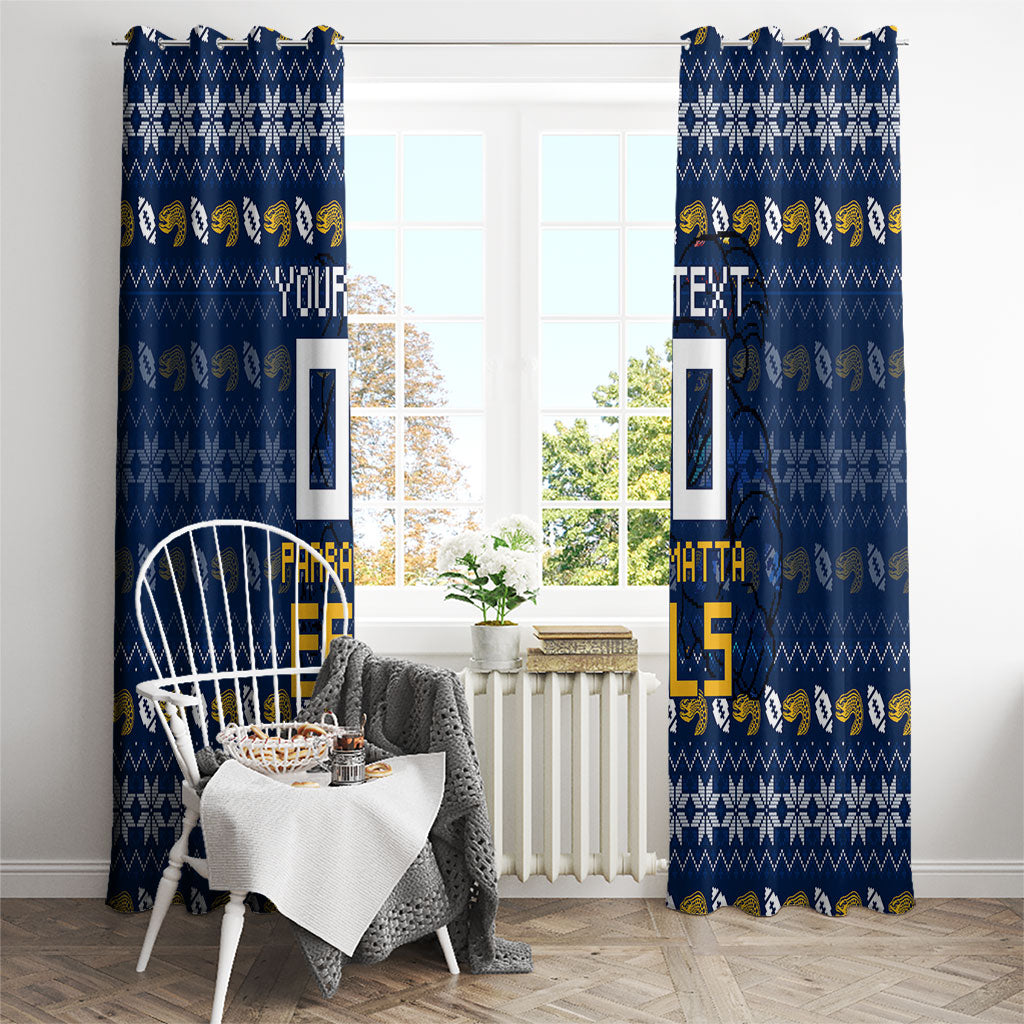 Personalized Parramatta Eels Christmas Window Curtain Australian Rugby Fans - Pixelated Ugly Xmas Pattern Mascot Santa