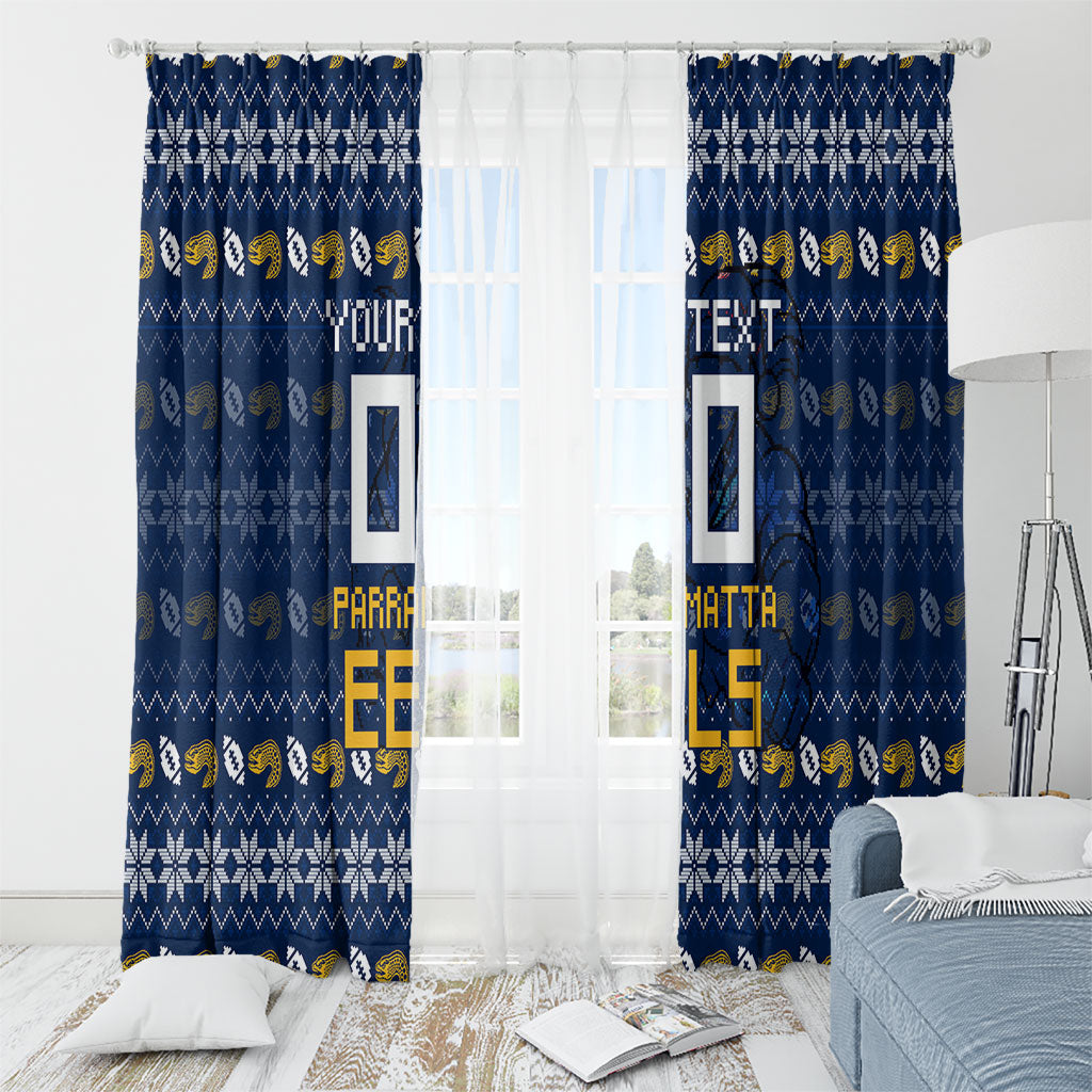 Personalized Parramatta Eels Christmas Window Curtain Australian Rugby Fans - Pixelated Ugly Xmas Pattern Mascot Santa