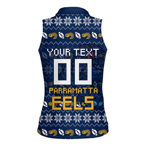Personalized Parramatta Eels Christmas Women Sleeveless Polo Shirt Australian Rugby Fans - Pixelated Ugly Xmas Pattern Mascot Santa