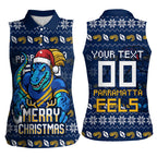 Personalized Parramatta Eels Christmas Women Sleeveless Polo Shirt Australian Rugby Fans - Pixelated Ugly Xmas Pattern Mascot Santa