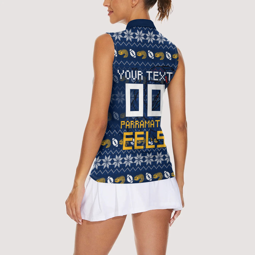 Personalized Parramatta Eels Christmas Women Sleeveless Polo Shirt Australian Rugby Fans - Pixelated Ugly Xmas Pattern Mascot Santa