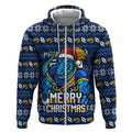 Personalized Parramatta Eels Christmas Zip Hoodie Australian Rugby Fans - Pixelated Ugly Xmas Pattern Mascot Santa