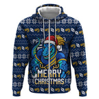 Personalized Parramatta Eels Christmas Zip Hoodie Australian Rugby Fans - Pixelated Ugly Xmas Pattern Mascot Santa