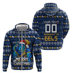Personalized Parramatta Eels Christmas Zip Hoodie Australian Rugby Fans - Pixelated Ugly Xmas Pattern Mascot Santa