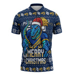 Personalized Parramatta Eels Christmas Zipper Polo Shirt Australian Rugby Fans - Pixelated Ugly Xmas Pattern Mascot Santa
