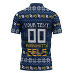 Personalized Parramatta Eels Christmas Zipper Polo Shirt Australian Rugby Fans - Pixelated Ugly Xmas Pattern Mascot Santa